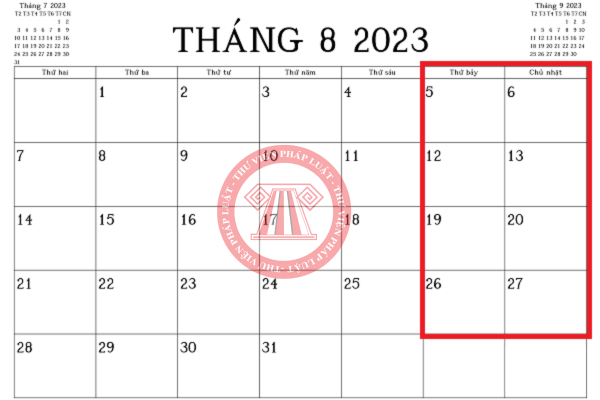 Lịch nghỉ tháng 8/2023 với cán bộ, công chức, viên chức, người lao động tại công ty tư nhân