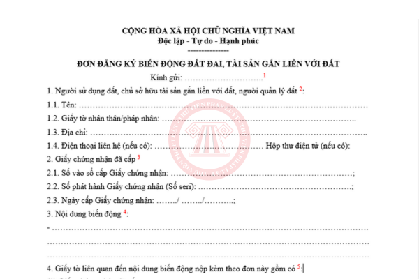 Mẫu đơn đăng ký biến động đất đai, tài sản gắn liền với đất mới nhất Mẫu số 11 ĐK