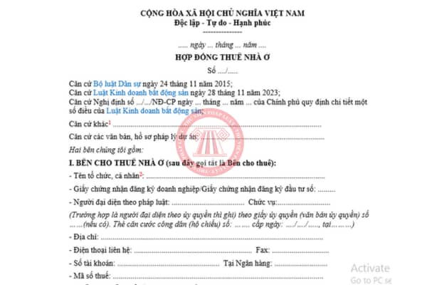 mẫu hợp đồng thuê nhà ở 2024