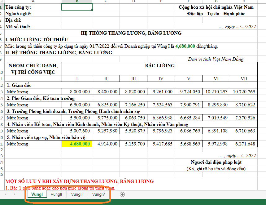 Mẫu file excel thang lương, bảng lương