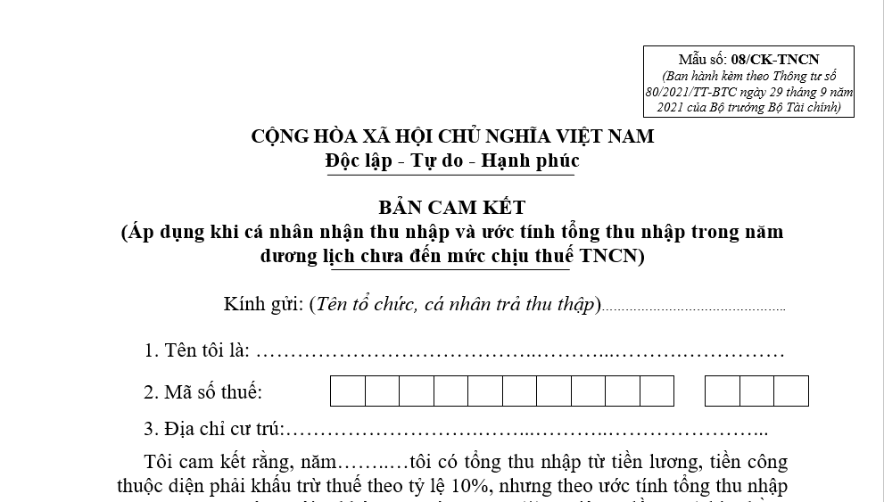 Mẫu 08/CK-TNCN
