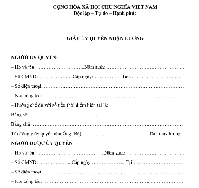 Mẫu giấy ủy quyền nhận lương thay người lao động mới nhất hiện nay có dạng ra sao?