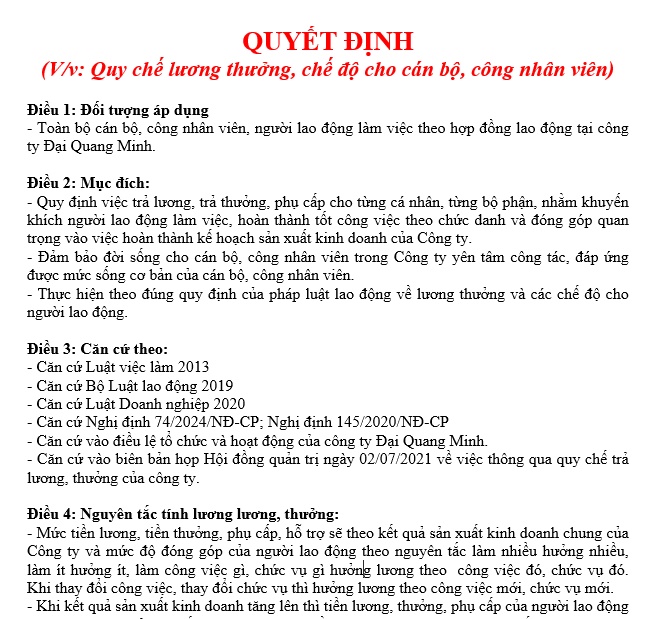 Mẫu quy chế lương thưởng phụ cấp mà người sử dụng lao động có thể tham khảo mới nhất?