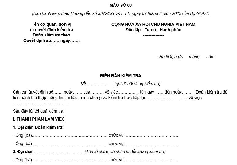 Mẫu biên bản kiểm tra