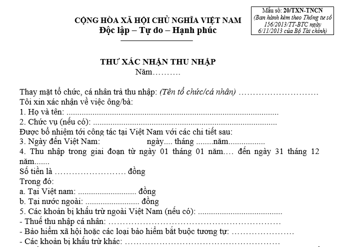 Thư xác nhận thu nhập