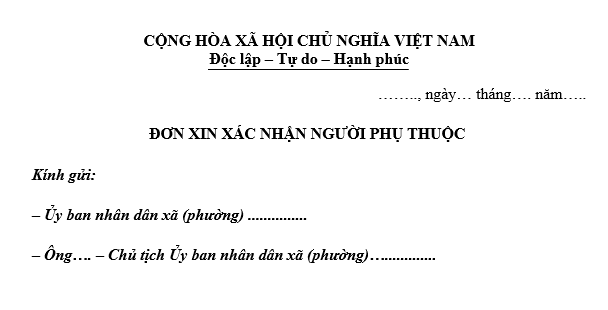 Mẫu xác nhận người phụ thuộc là cha, mẹ vợ