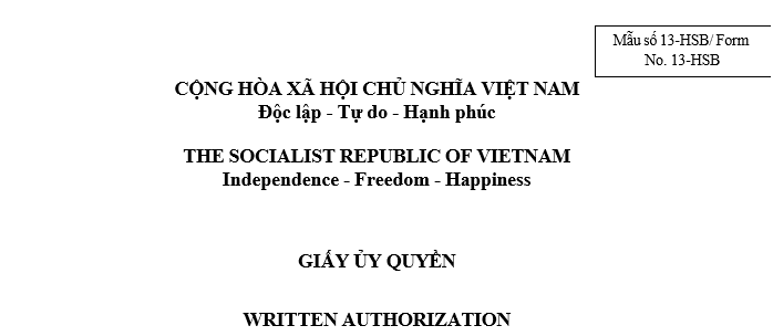 Giấy ủy quyền Mẫu 13-HSB bản song ngữ
