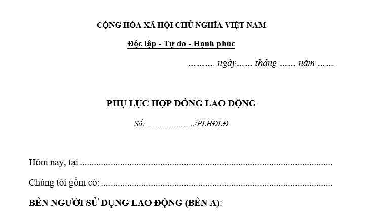 Mẫu phụ lục hợp đồng lao động