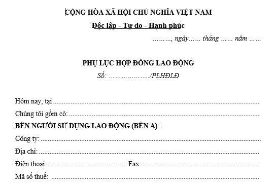 Phụ lục hợp đồng tăng lương
