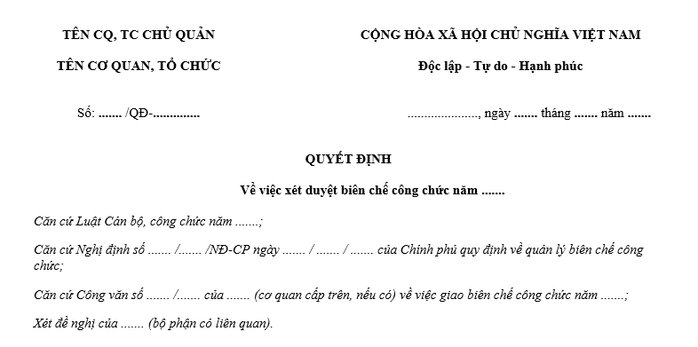 Mẫu Quyết định xét duyệt biên chế công chức