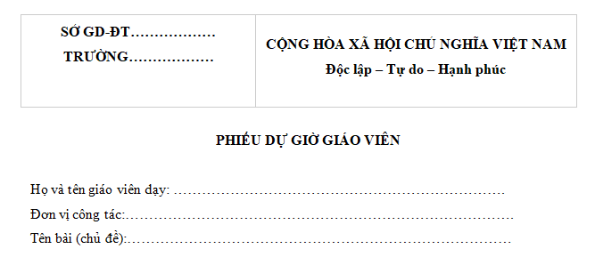 Mẫu phiếu dự giờ đánh giá tiết dạy dành cho giáo viên mới nhất hiện nay