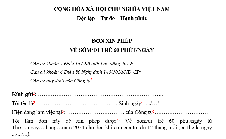 Mẫu đơn xin về sớm dành cho lao động nữ mang thai 2026