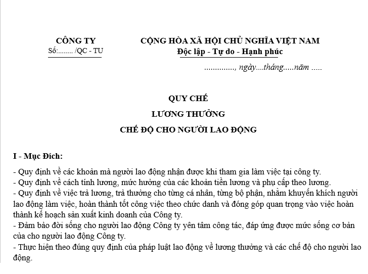 Mẫu quy chế lương thưởng 2026