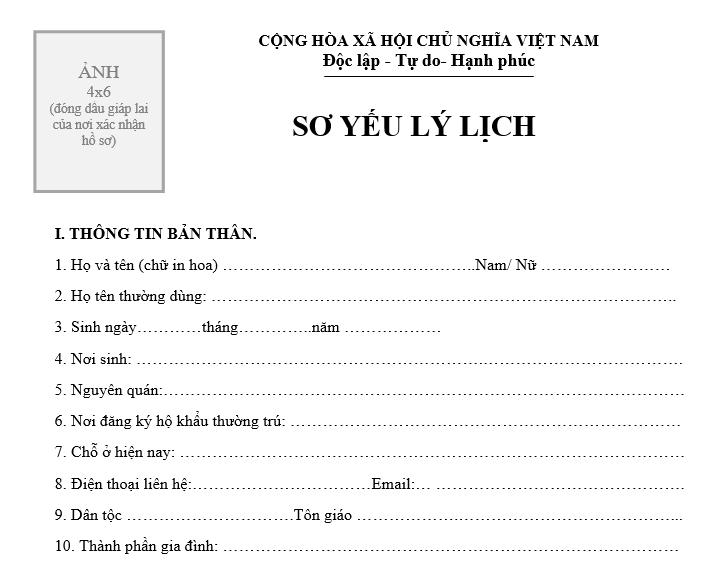 Mẫu sơ yếu lý lịch xin việc 2026