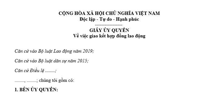 Giấy uỷ quyền giao kết hợp đồng lao động