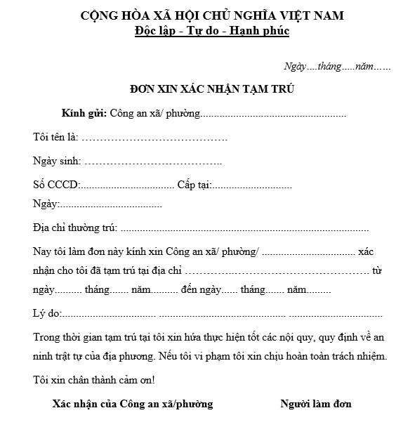Mẫu giấy xác nhận tạm trú mới nhất 2026