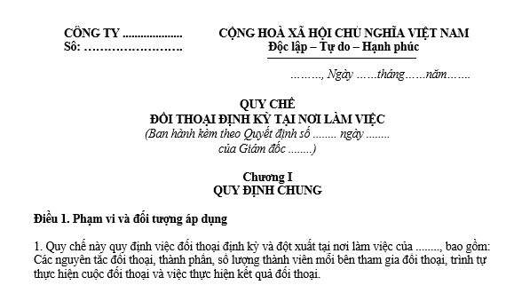 Mẫu Quy chế đối thoại định kỳ tại nơi làm việc