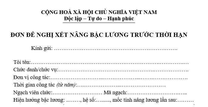 Mẫu Đơn xin nâng lương trước thời hạn