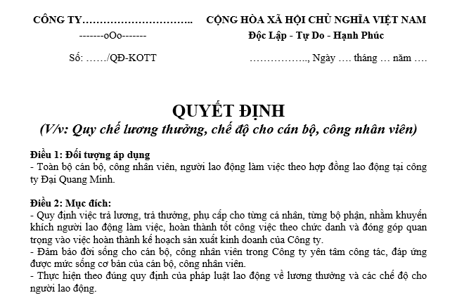 Mẫu quy chế lương thưởng phụ cấp mới nhất hiện nay dành cho công ty, doanh nghiệp