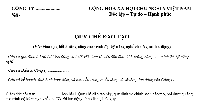 Mẫu Chính sách đào tạo nhân sự (Quy chế đào tạo)