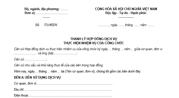 Mẫu Thanh lý hợp đồng dịch vụ thực hiện nhiệm vụ của công chức (dành cho cá nhân)