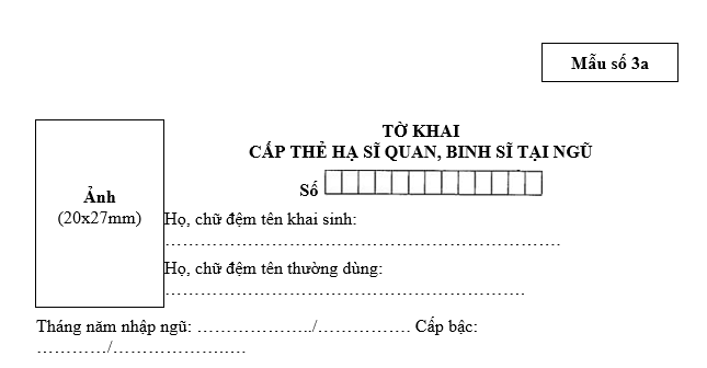 Tờ khai cấp thẻ hạ sĩ quan, binh sĩ tại ngũ
