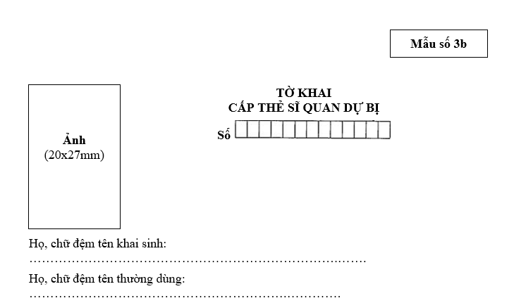 Tờ khai cấp thẻ sĩ quan dự bị