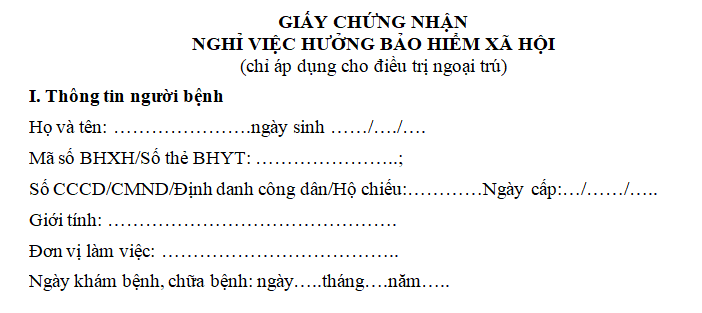 Mẫu giấy chứng nhận nghỉ việc hưởng BHXH theo Thông tư 25
