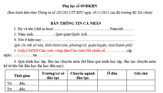 Bản thông tin cá nhân đăng ký hành nghề kiểm toán mới nhất 2026 