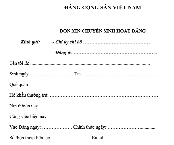 Đơn xin chuyển sinh hoạt Đảng Word mới nhất 2026