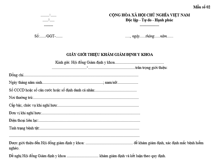 Mẫu giấy giới thiệu khám giám định y khoa