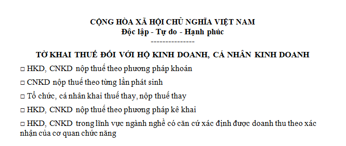 Tờ khai thuế với hộ kinh doanh cá nhân kinh doanh