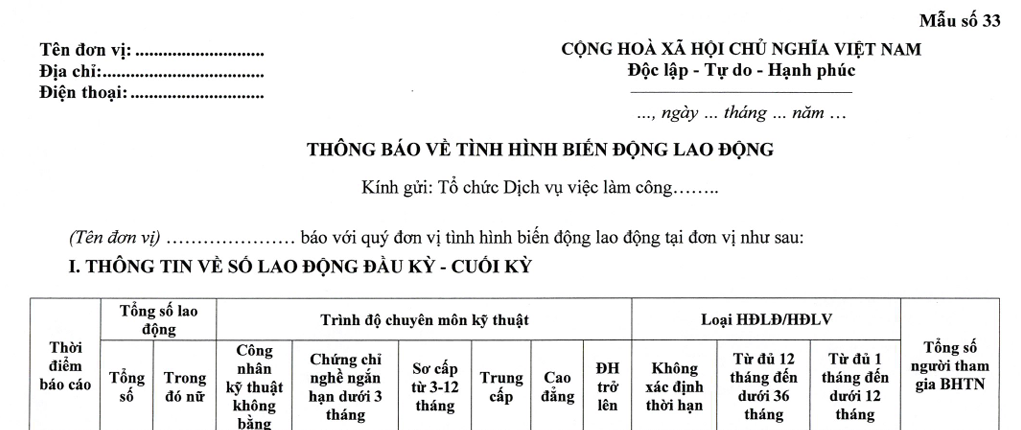 mẫu thông báo tình hình biến động lao động năm 2026
