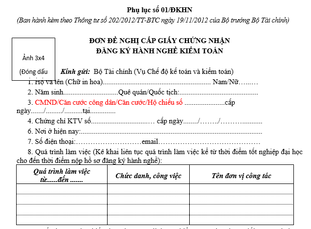 đơn đề nghị cấp giấy chứng nhận đăng ký hành nghề kiểm toán 2026