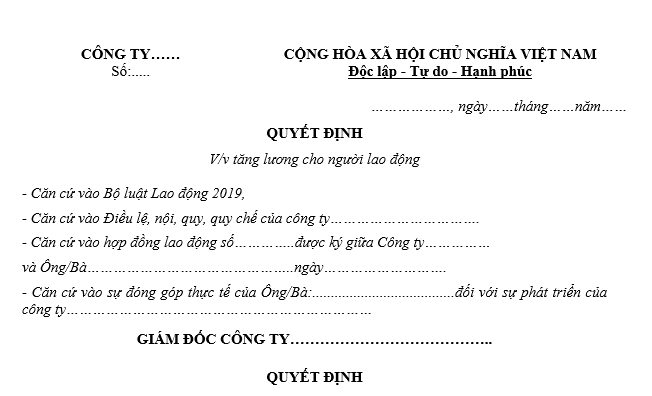 Mẫu quyết định tăng lương 2026