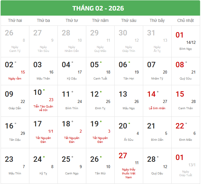 Lịch âm 2025 - Lịch Vạn niên 2025