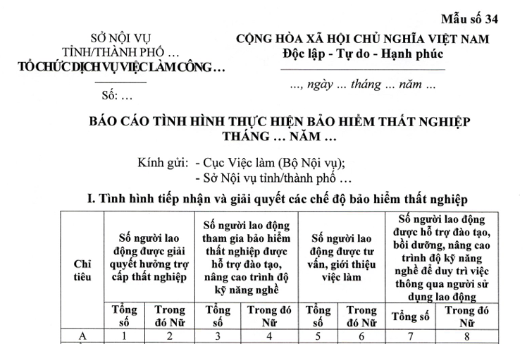 Mẫu báo cáo tình hình tham gia bảo hiểm thất nghiệp mới nhất 2026