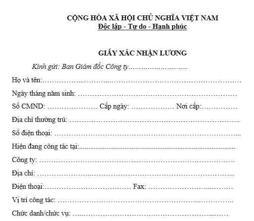 Mẫu xác nhận lương mới nhất 2026