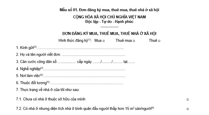 Mẫu đơn đăng ký mua nhà ở xã hội 