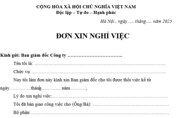 Đơn xin nghỉ việc