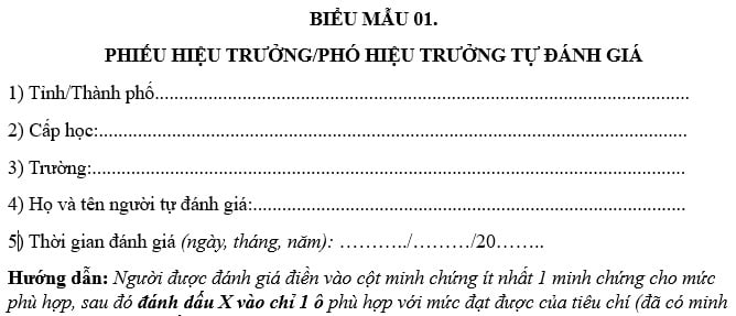 Tải về Mẫu Phiếu tự đánh giá của Hiệu trưởng, Phó Hiệu trưởng chuẩn nhất năm 2026 ở đâu?