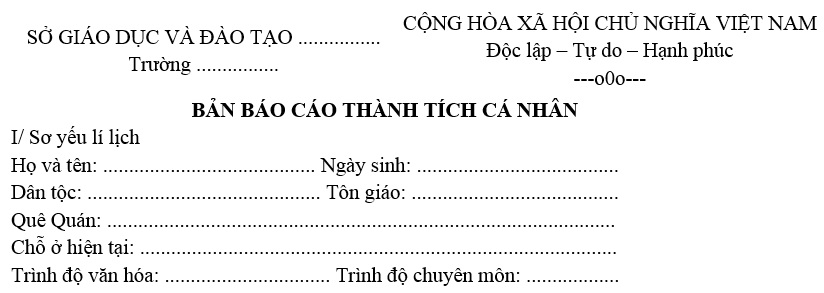 Mẫu Báo cáo thành tích cá nhân y tế học đường có dạng như thế nào?