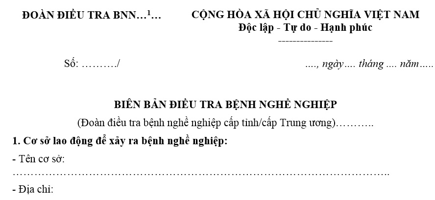 Mẫu biên bản điều tra bệnh nghề nghiệp mới nhất