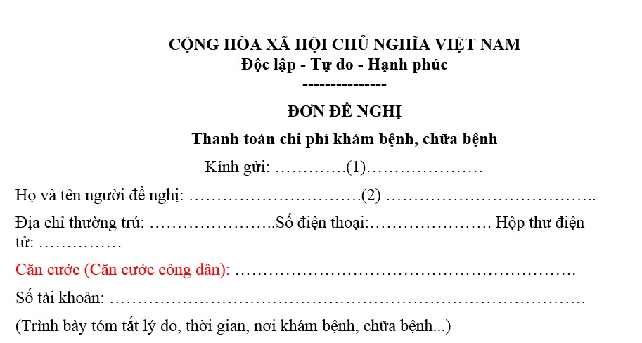 đơn thanh toán chi phí khám chữa bệnh cho Dân quân tự vệ