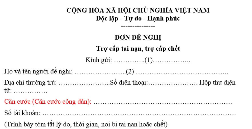 đơn đề nghị trợ cấp tai nạn
