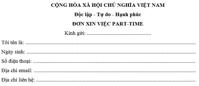đơn xin việc bán thời gian (part-time)