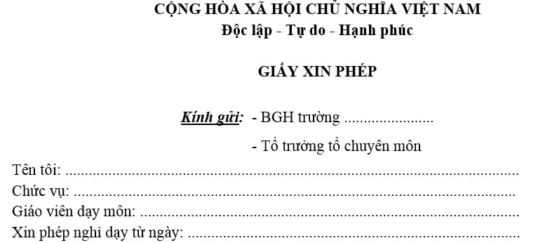 Mẫu giấy xin nghỉ phép dài hạn của Giáo viên