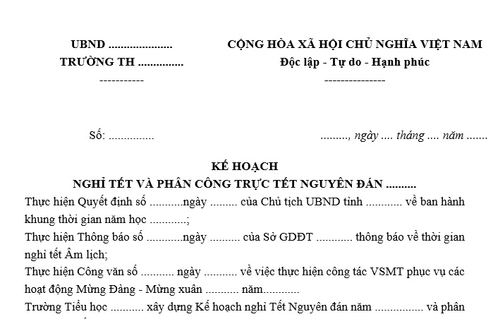 Kế hoạch trực Tết Nguyên đán 2026