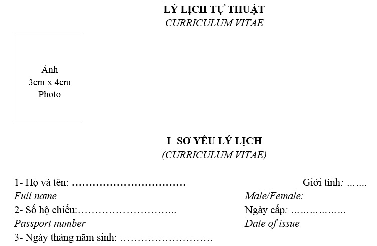 Mẫu lý lịch tự thuật của người lao động nước ngoài