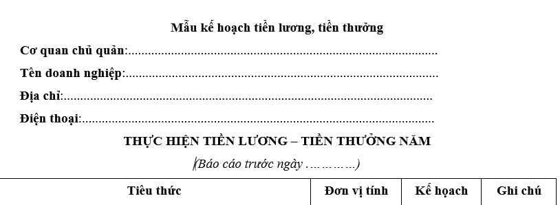 Mẫu kế hoạch tiền lương tiền thưởng mới nhất năm 2026